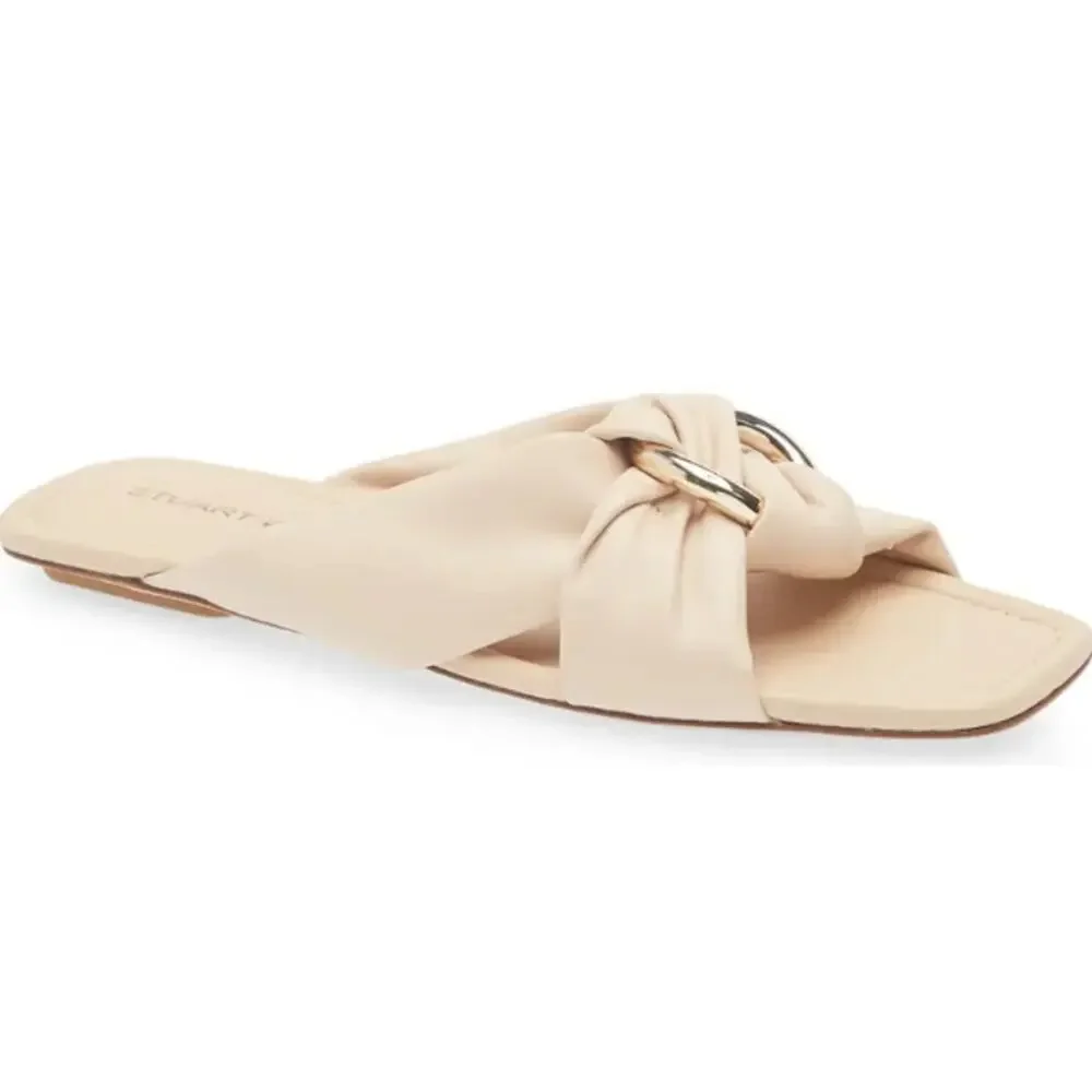 Stuart Weitzman Cece Barely Beige Leather Knotted Ring Slide Sandals Resort Chic